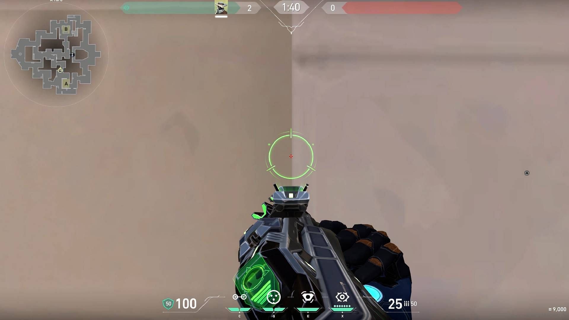 Where to stand for A-site one-way Cyber Cage setup (Image via Riot Games)